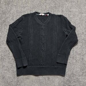 Hudson North Cable Knit Sweater Women XL Black V-Neck Mixed Knit Pullover